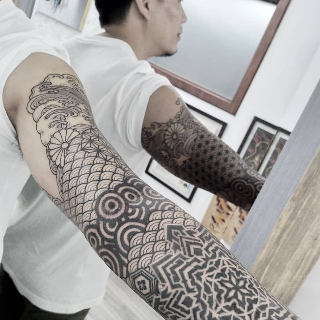 Tattoo by @blackbird_okinawa — japanese_irezumi, geometric