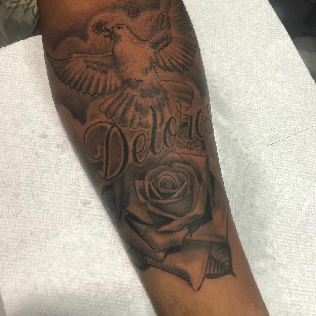Tattoo by @hardcash_jt — black_and_grey, lettering_script