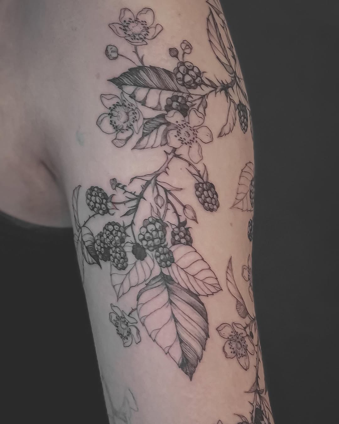 Tattoo by @bones.botany.tattoo — fine_line, black_and_grey