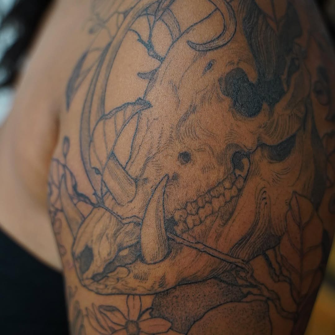 Tattoo by @bones.botany.tattoo — japanese_irezumi, black_and_grey