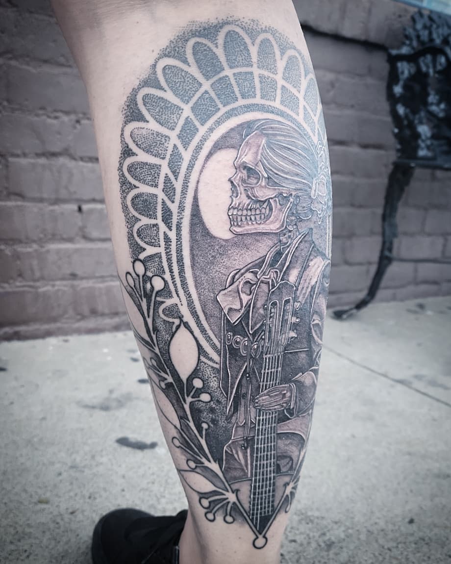 Tattoo by @beatboxtattoos — black_and_grey, dotwork