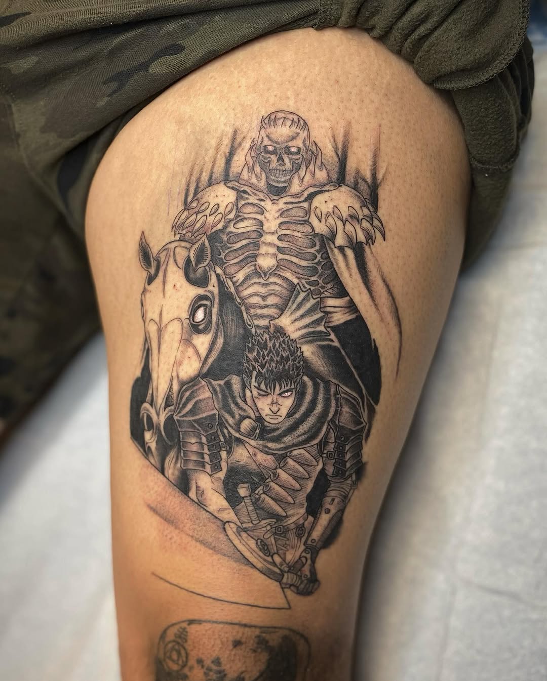 Tattoo by @mela.tattooer — anime, black_and_grey