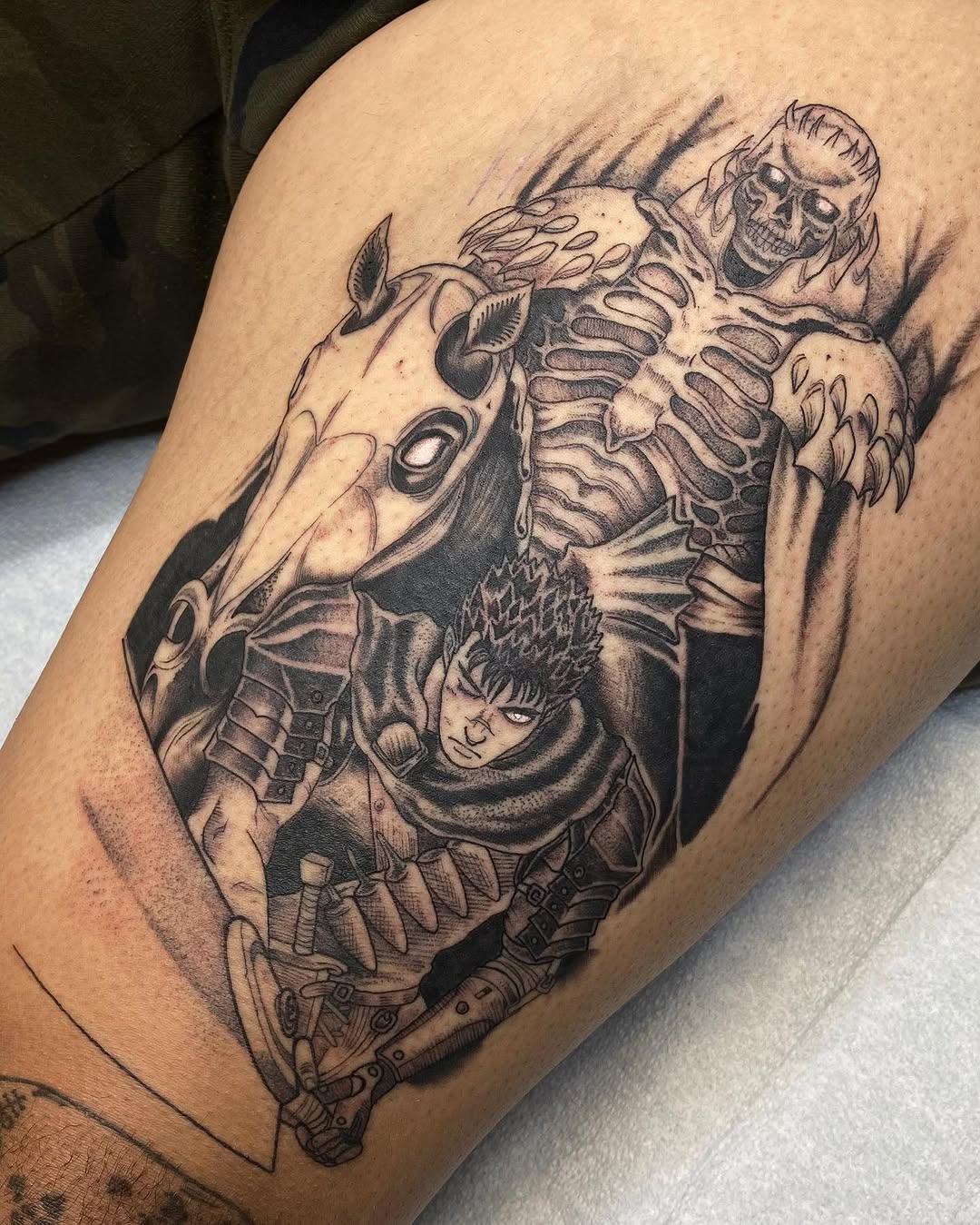 Tattoo by @mela.tattooer — anime, black_and_grey