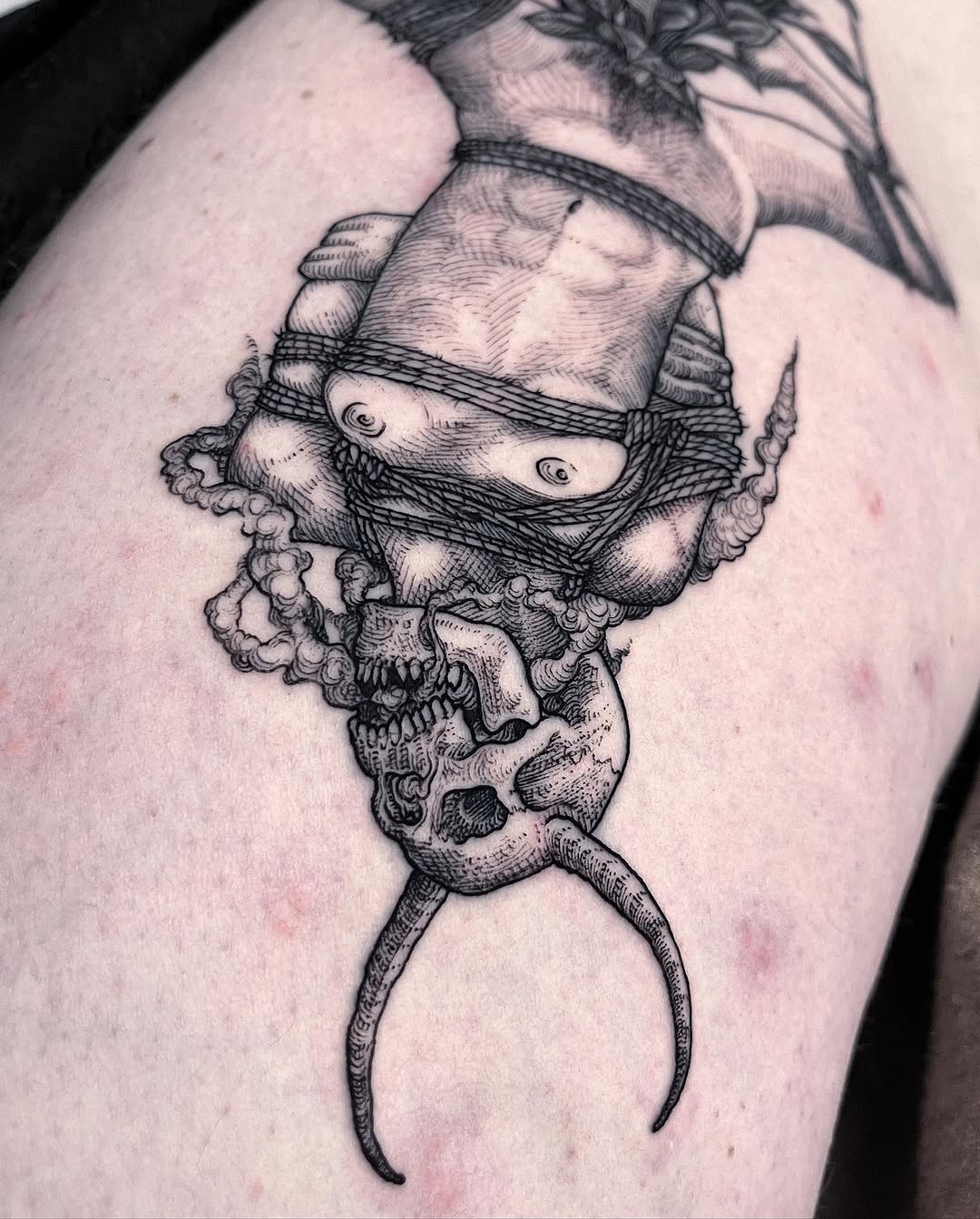 Tattoo by @tattoosbylandon — dark_realism, blackwork