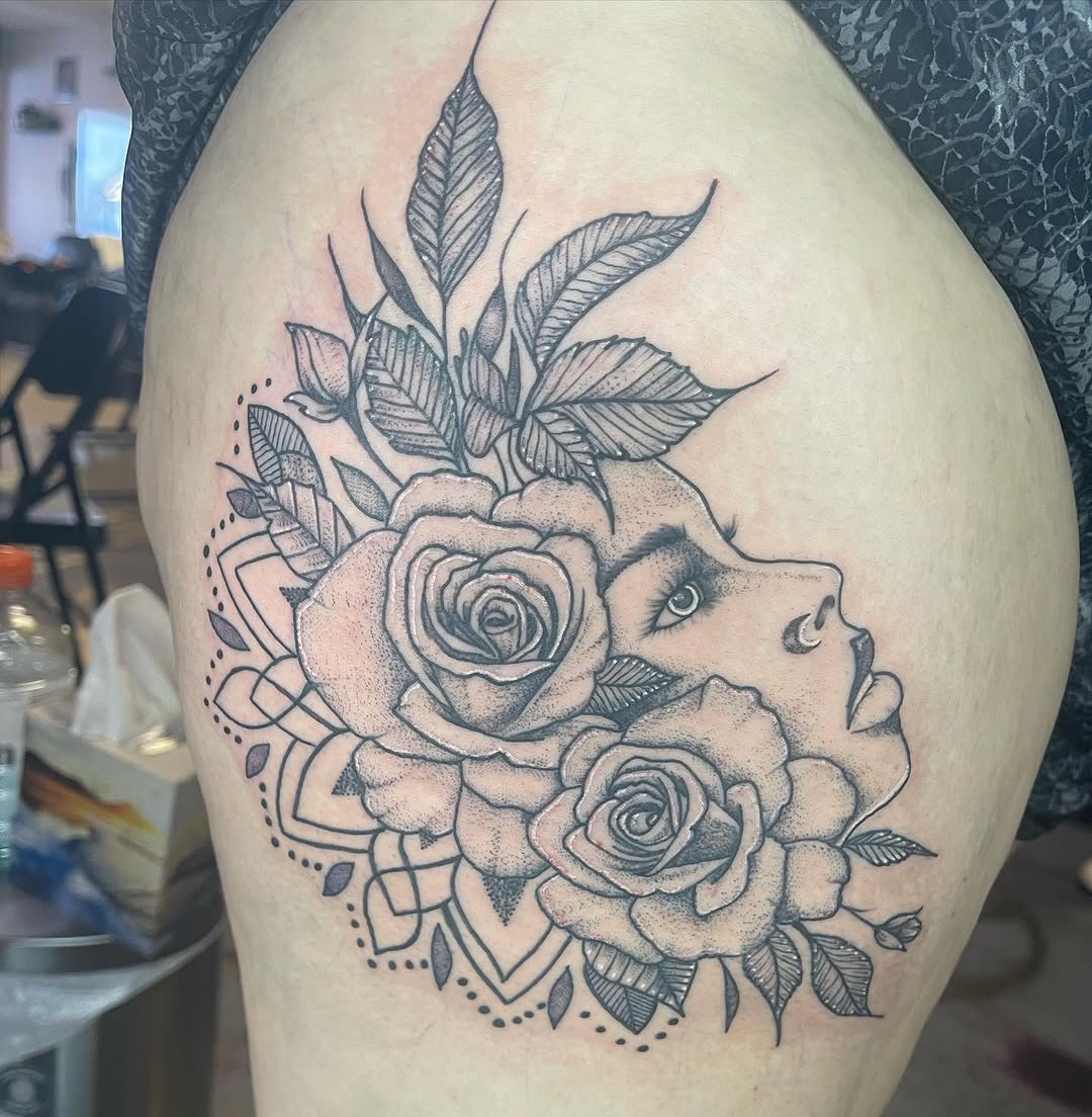 Tattoo by @jeffkaithtattoos — black_and_grey, dotwork