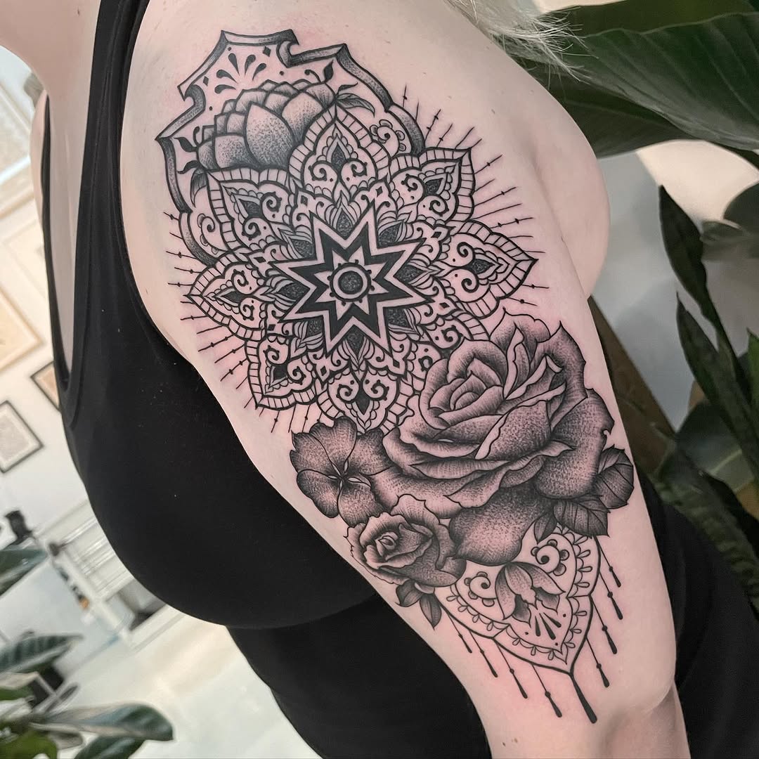 Tattoo by @chozentattoo — black_and_grey, ornamental