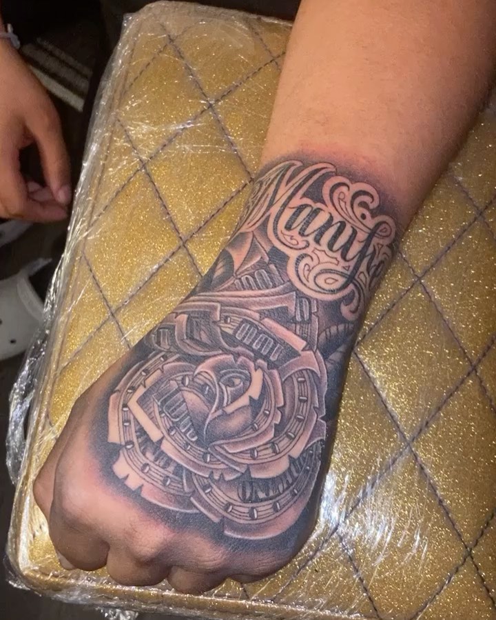 Tattoo by @tattoobree_ — lettering_script, black_and_grey