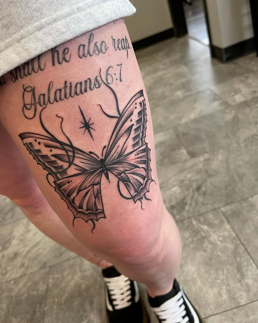 Tattoo by @justinrednourtattoo — black_and_grey, lettering_script