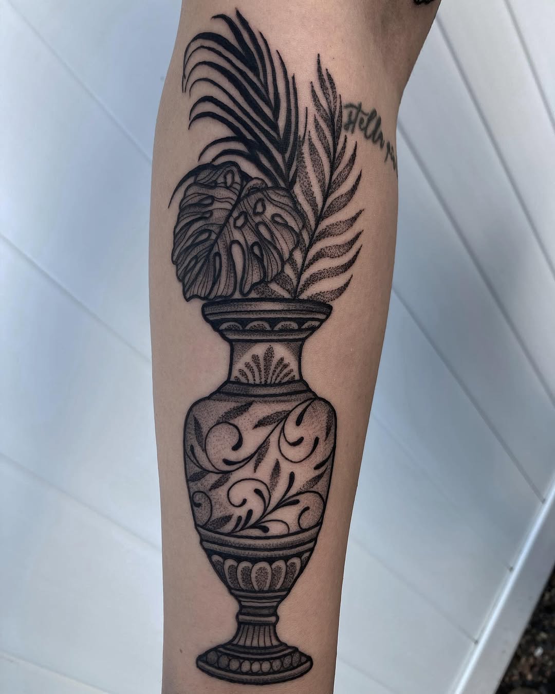 Tattoo by @sleptongroovestattoos — black_and_grey, dotwork