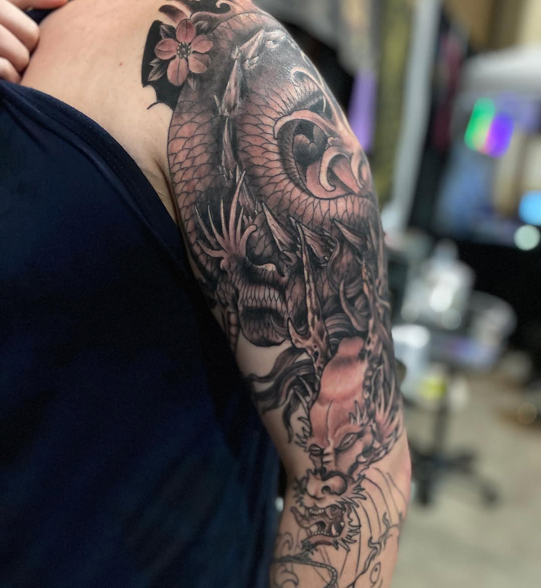 Tattoo by @derekdtattoos — japanese_irezumi, black_and_grey