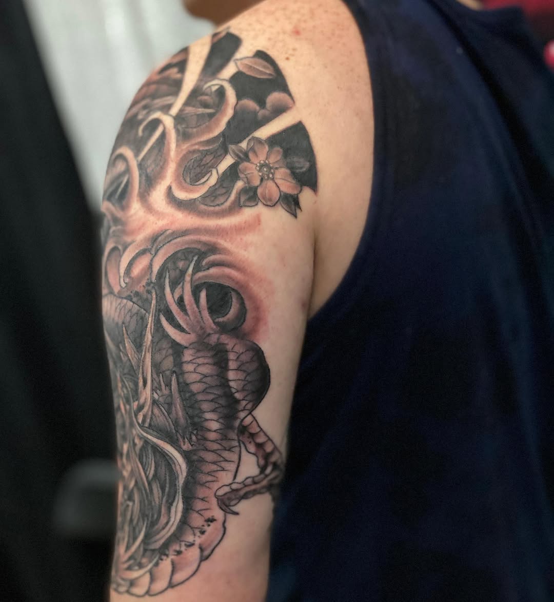 Tattoo by @derekdtattoos — japanese_irezumi, black_and_grey