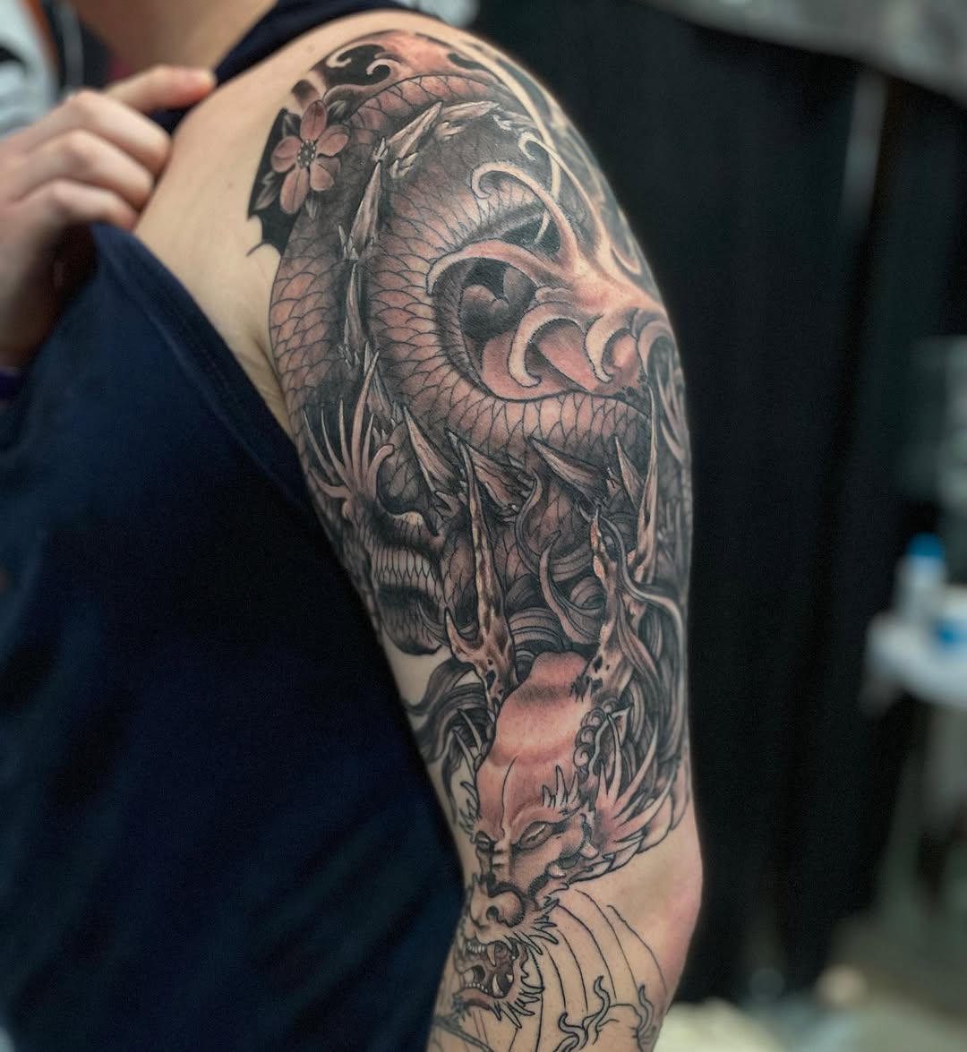 Tattoo by @derekdtattoos — japanese_irezumi, black_and_grey