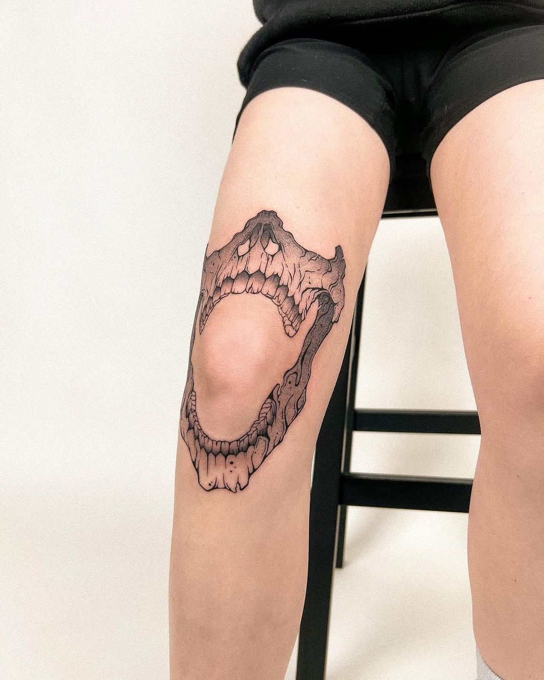 Tattoo by @madamerubis — black_and_grey, dark_realism