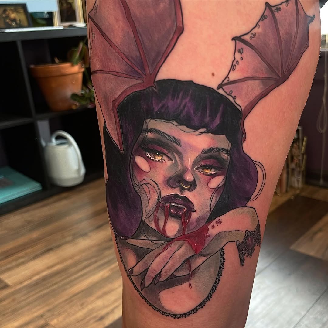 Tattoo by @pigeontattooing — illustrative, dark_realism