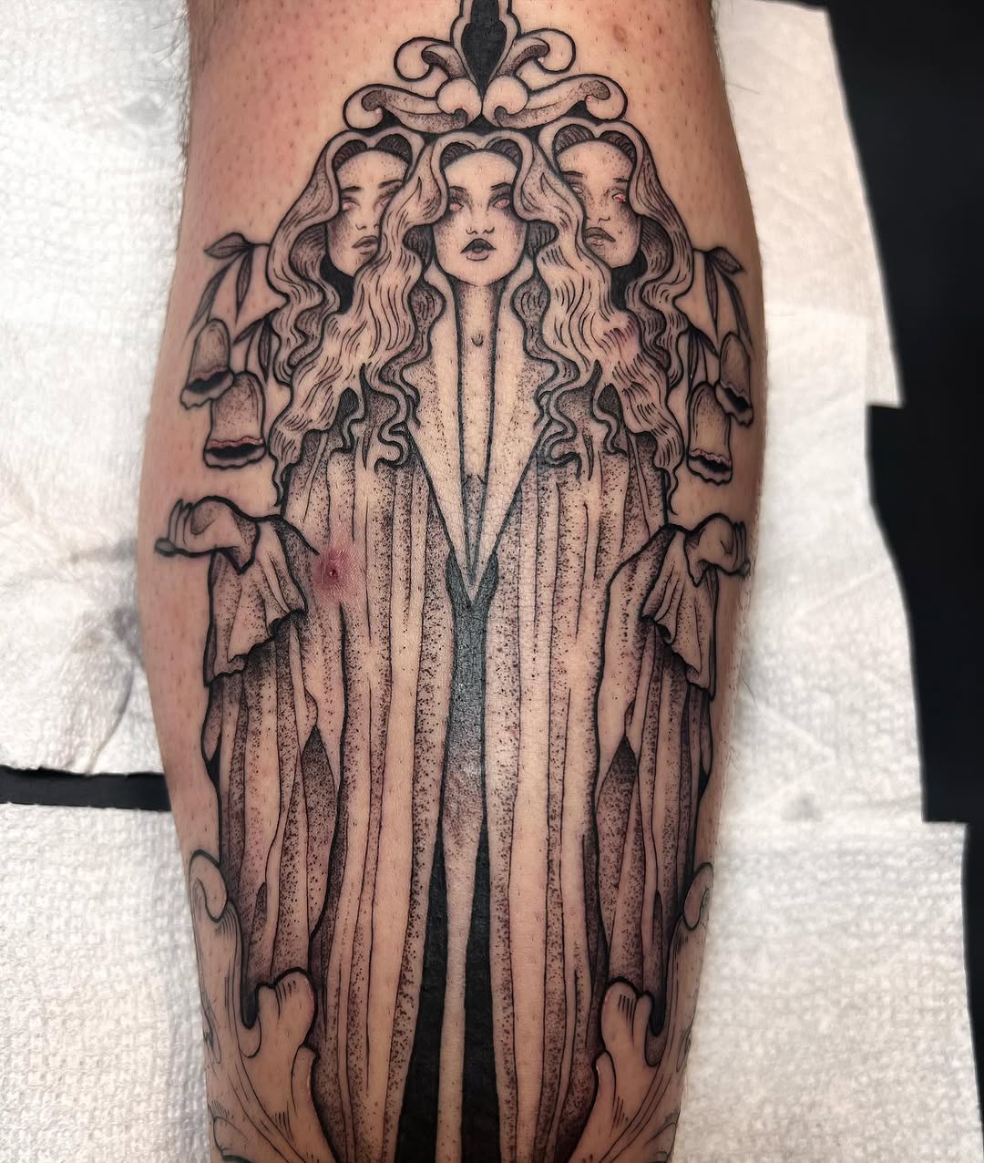 Tattoo by @mamabeartattooer — black_and_grey, dotwork