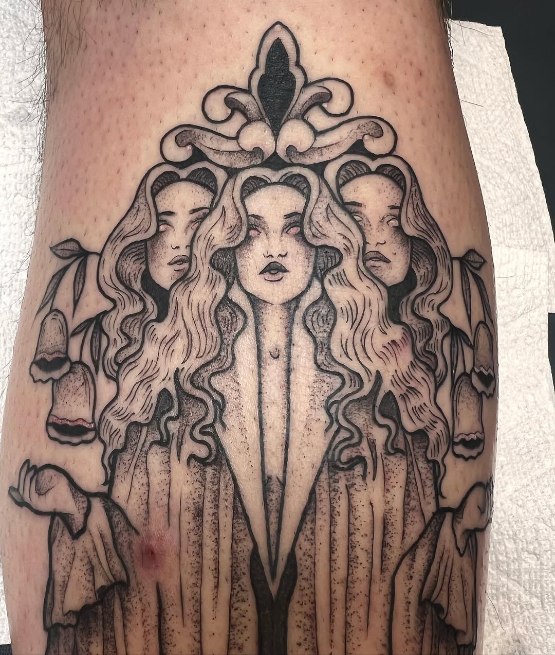 Tattoo by @mamabeartattooer — black_and_grey, dark_realism
