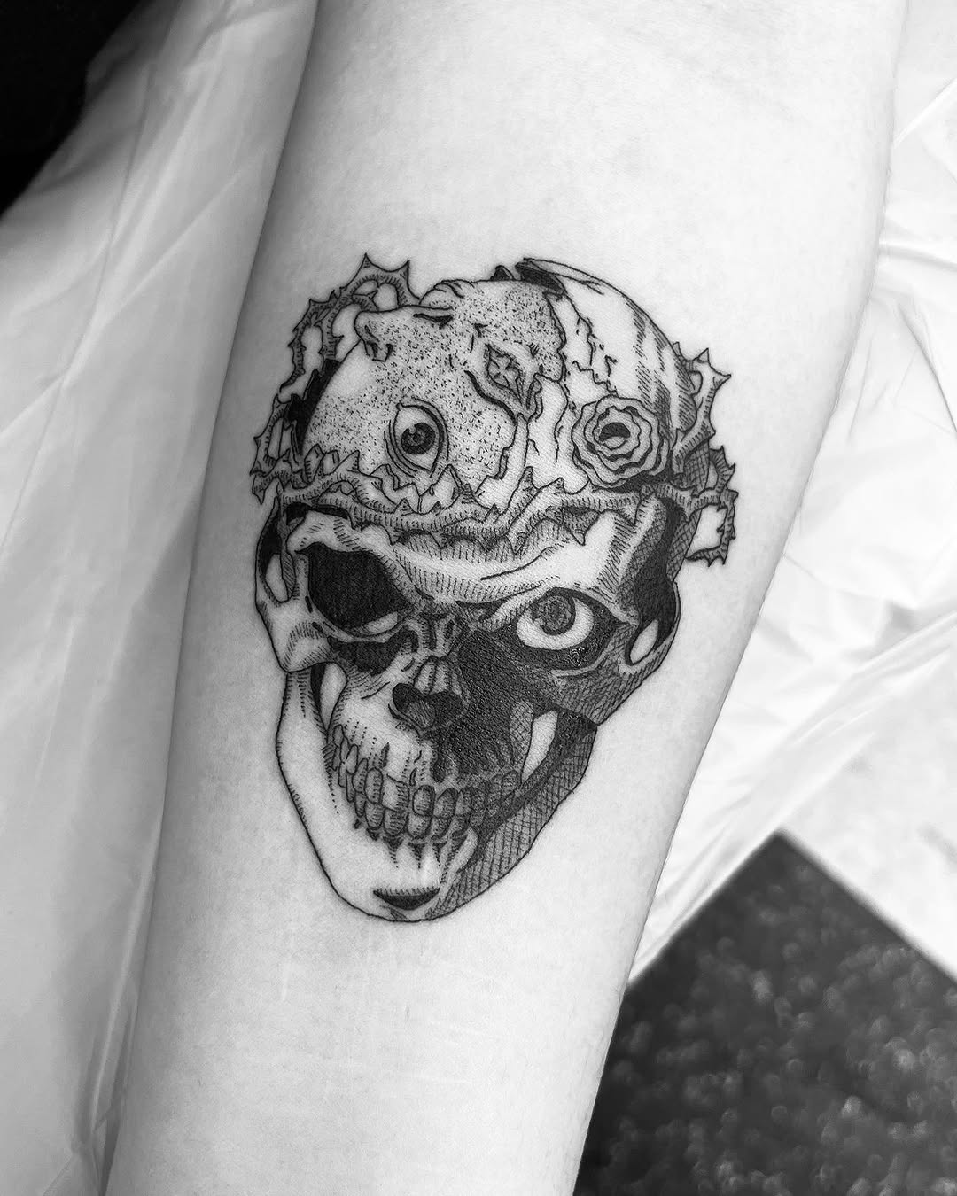 Tattoo by @neildoestattoos — black_and_grey, illustrative