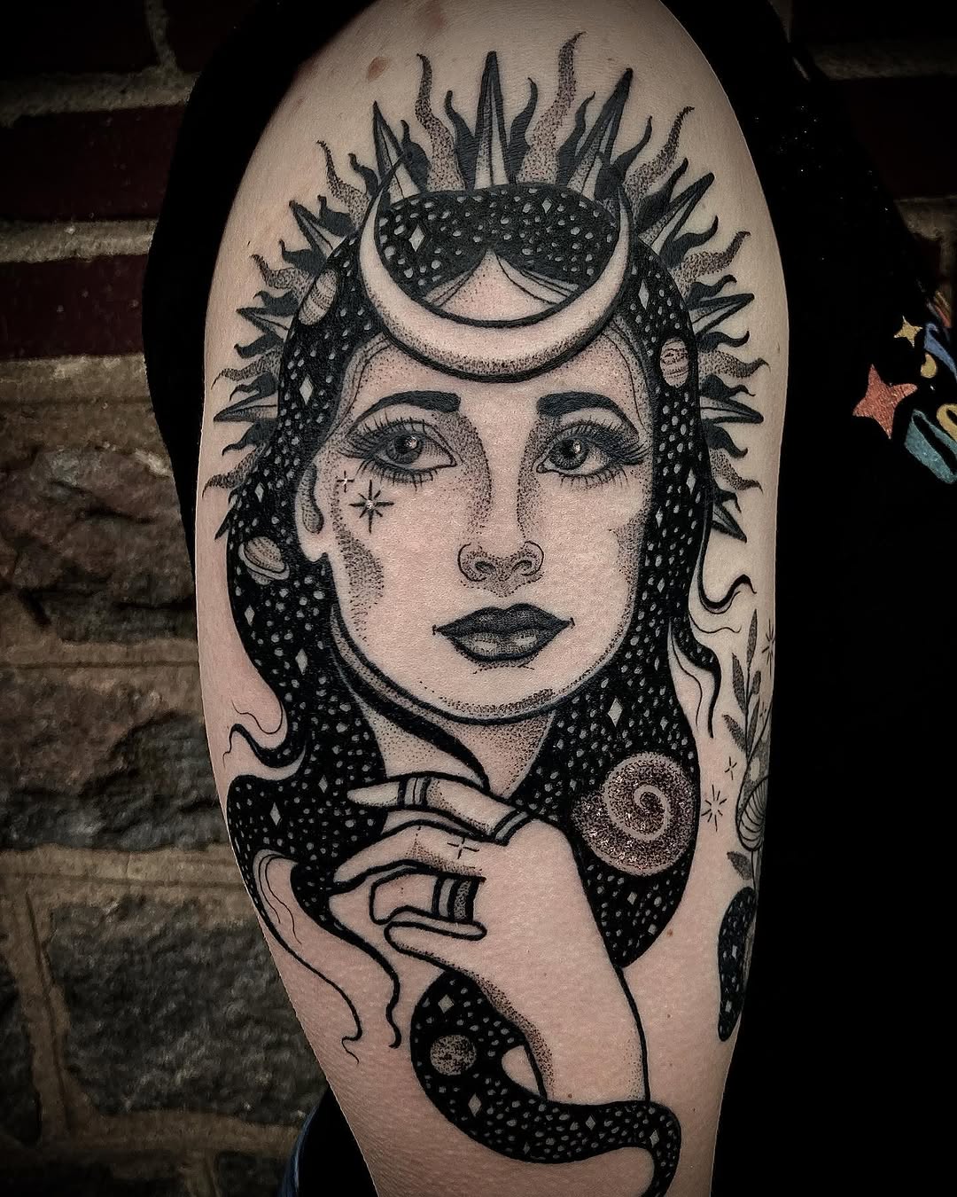 Tattoo by @sleptongroovestattoos — black_and_grey, dotwork
