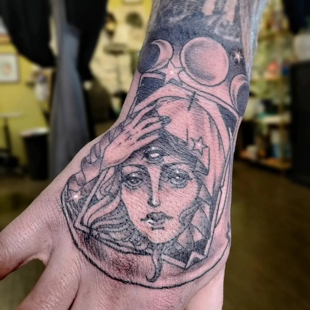 Tattoo by @harvest_moon_tattoos — black_and_grey, chicano