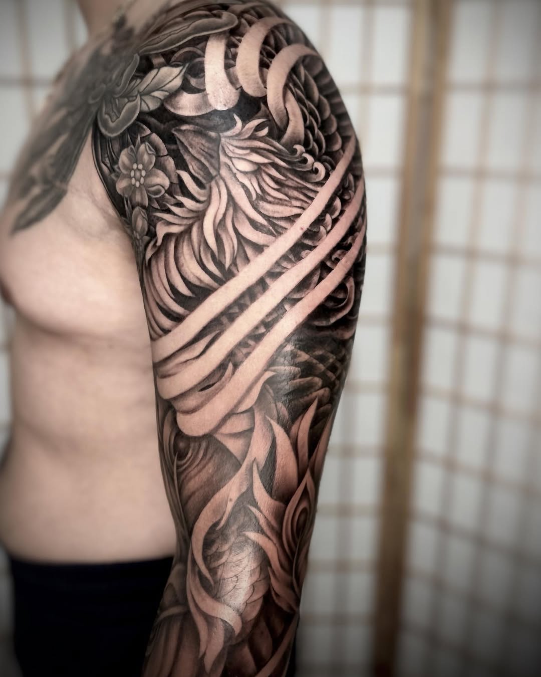 Tattoo by @tattooedbyrose — japanese_irezumi, black_and_grey