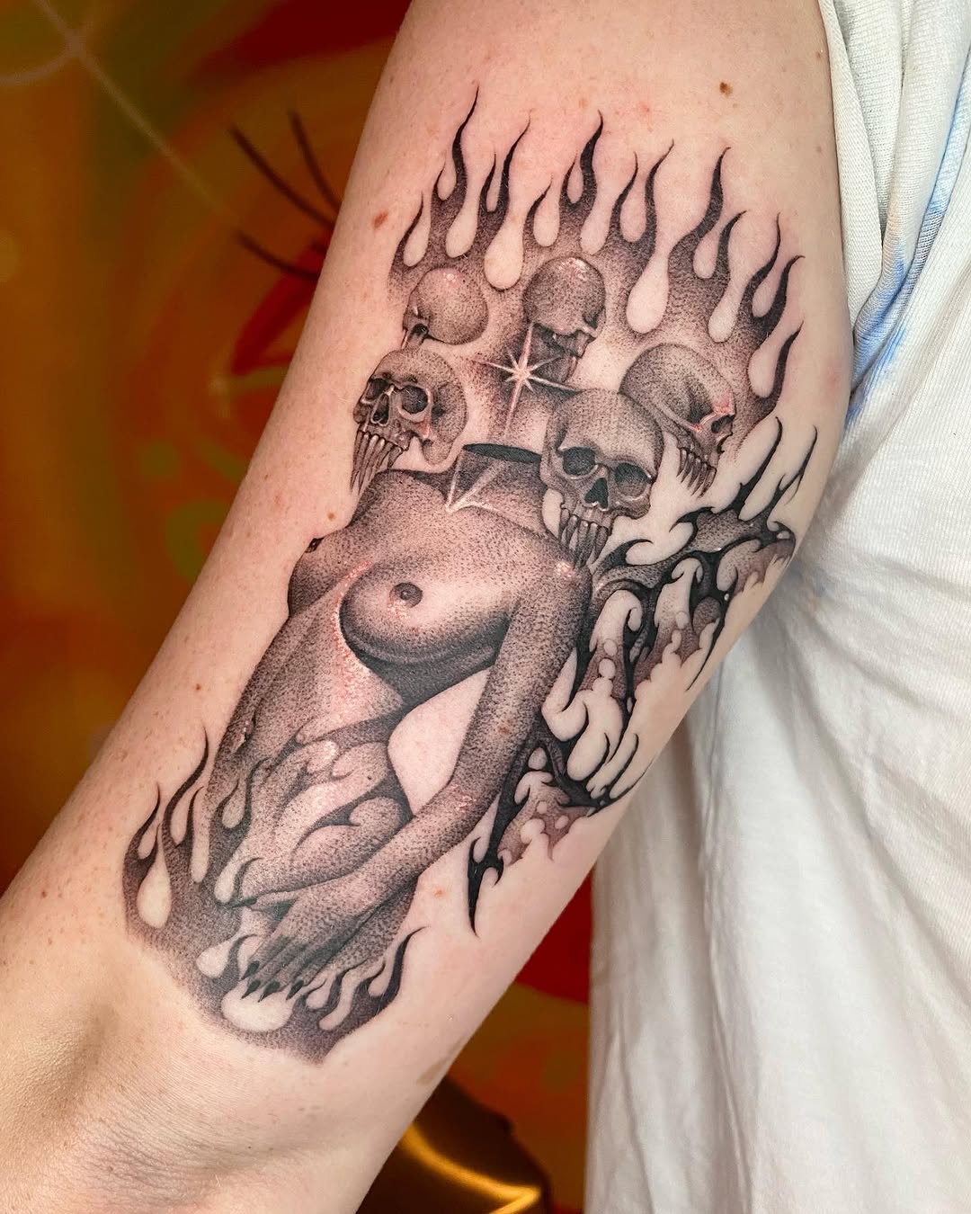 Tattoo by @cynnerrr — black_and_grey, dotwork