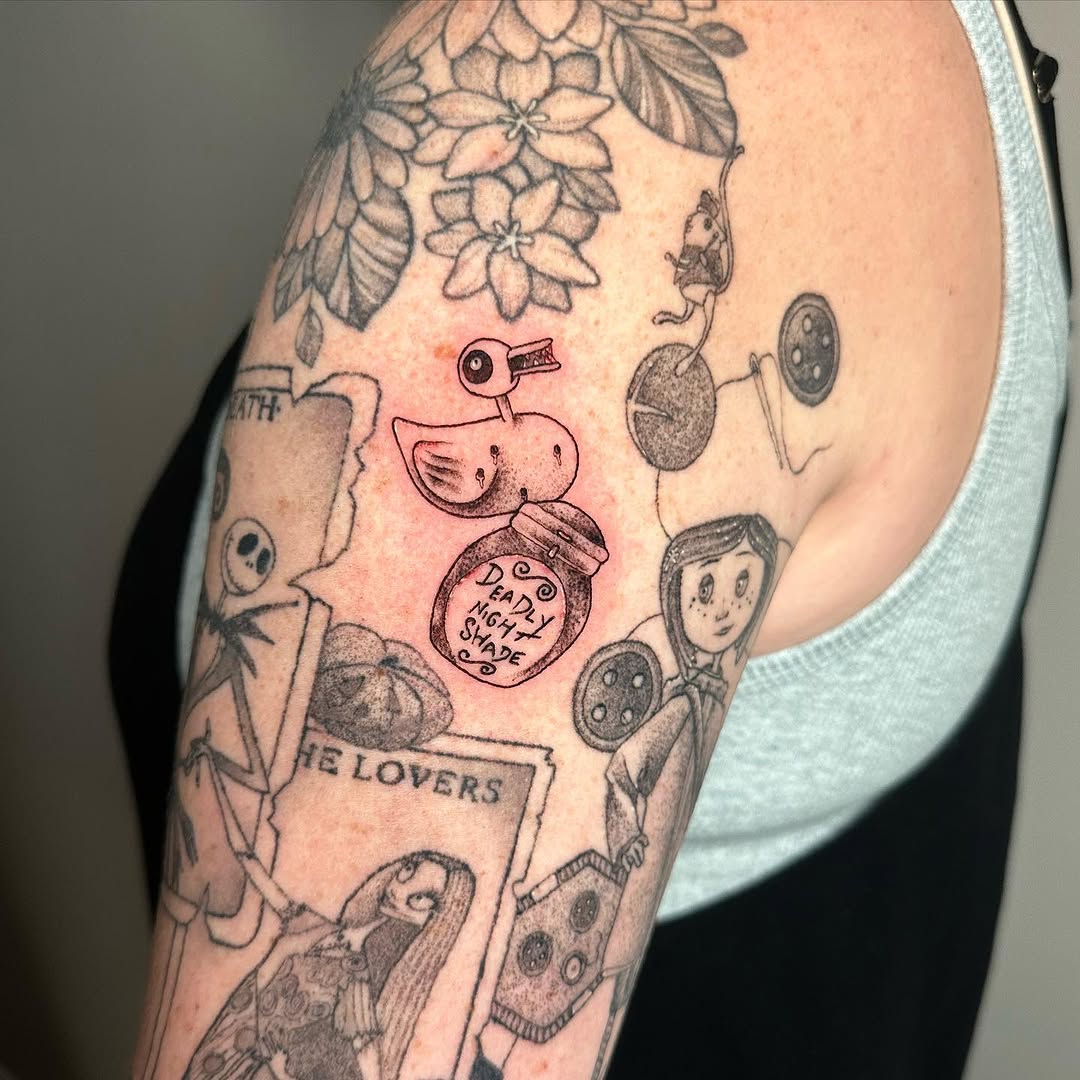 Tattoo by @taylornichole.tattoos — illustrative, black_and_grey
