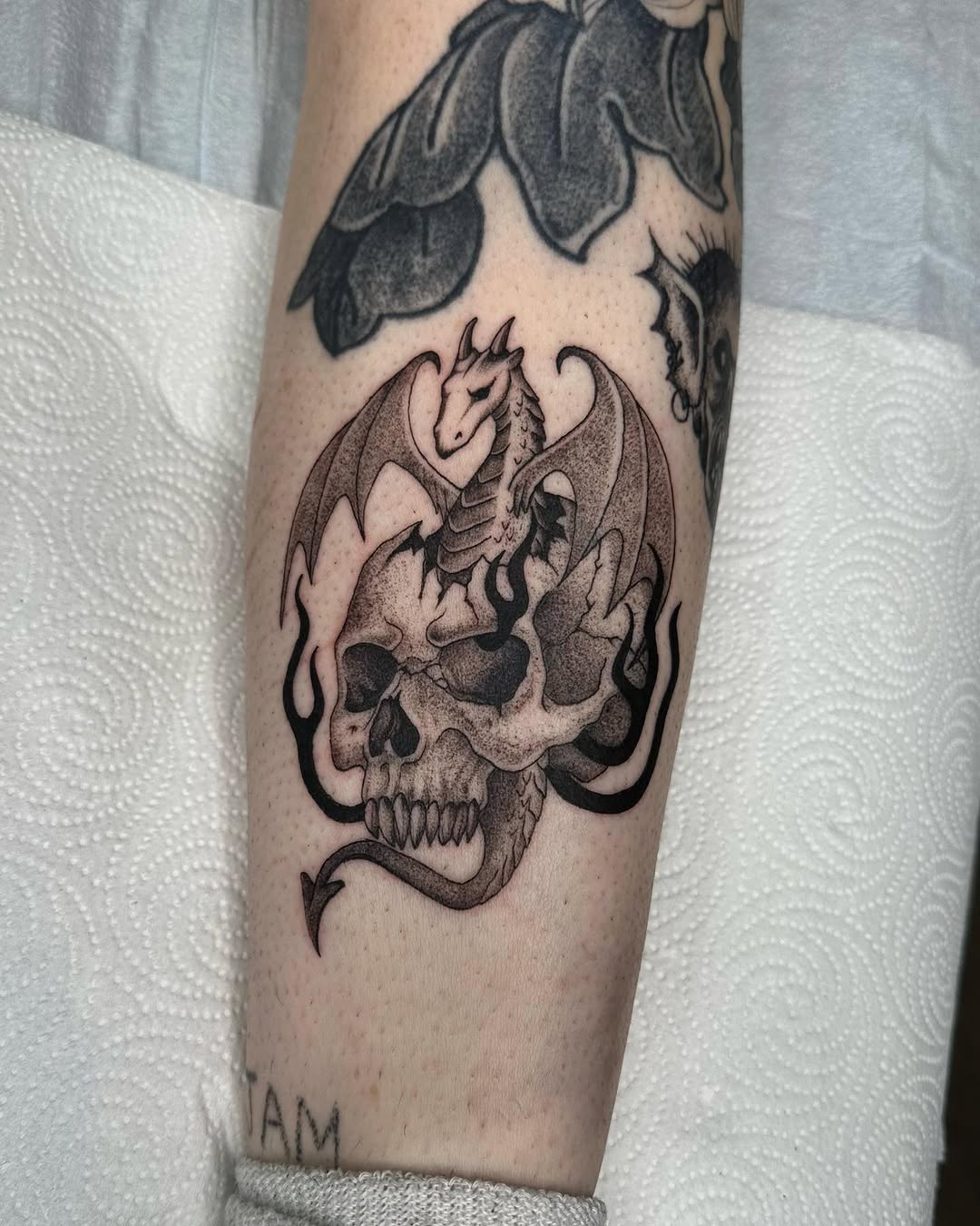 Tattoo by @tryxxy.sphynx — black_and_grey, dark_realism