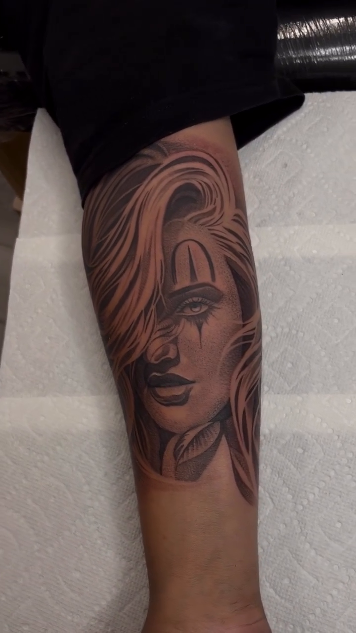 Tattoo by @v.valdivia — black_and_grey, chicano