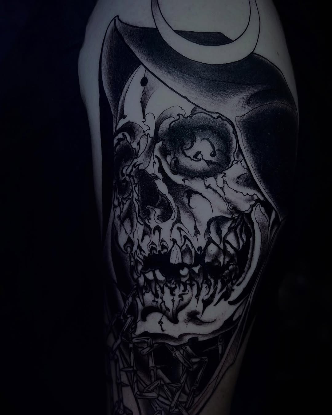 Tattoo by @lorenzotattoos — black_and_grey, dark_realism