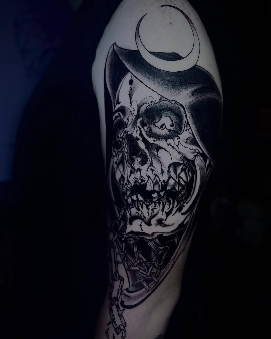 Tattoo by @lorenzotattoos — black_and_grey, dark_realism