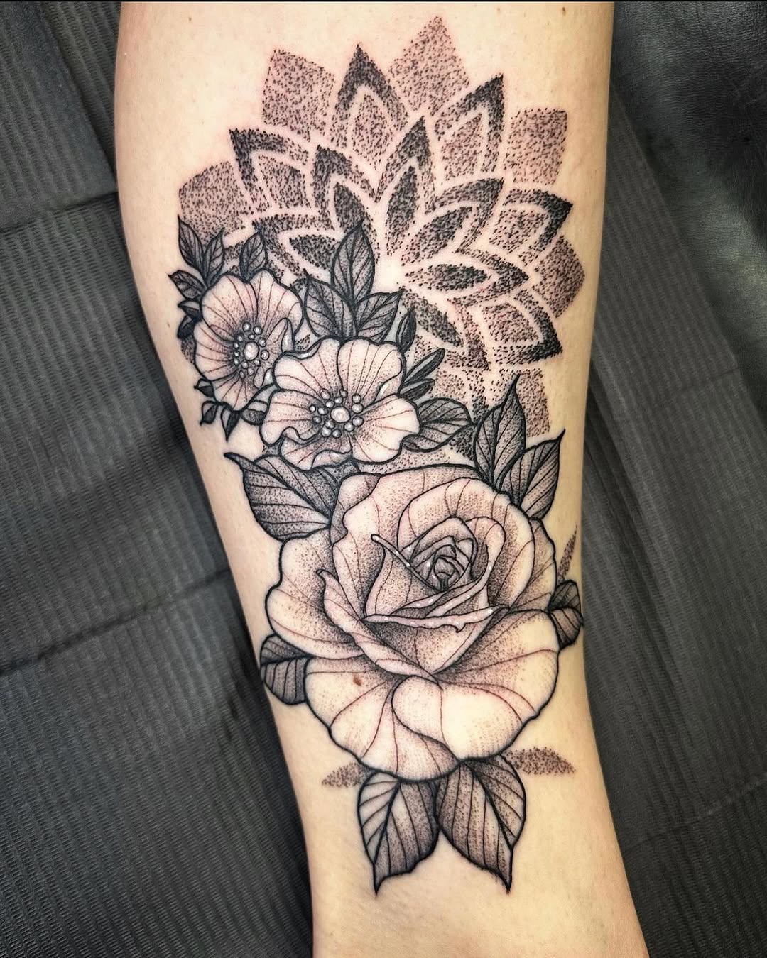 Tattoo by @adam.tattoos — black_and_grey, dotwork