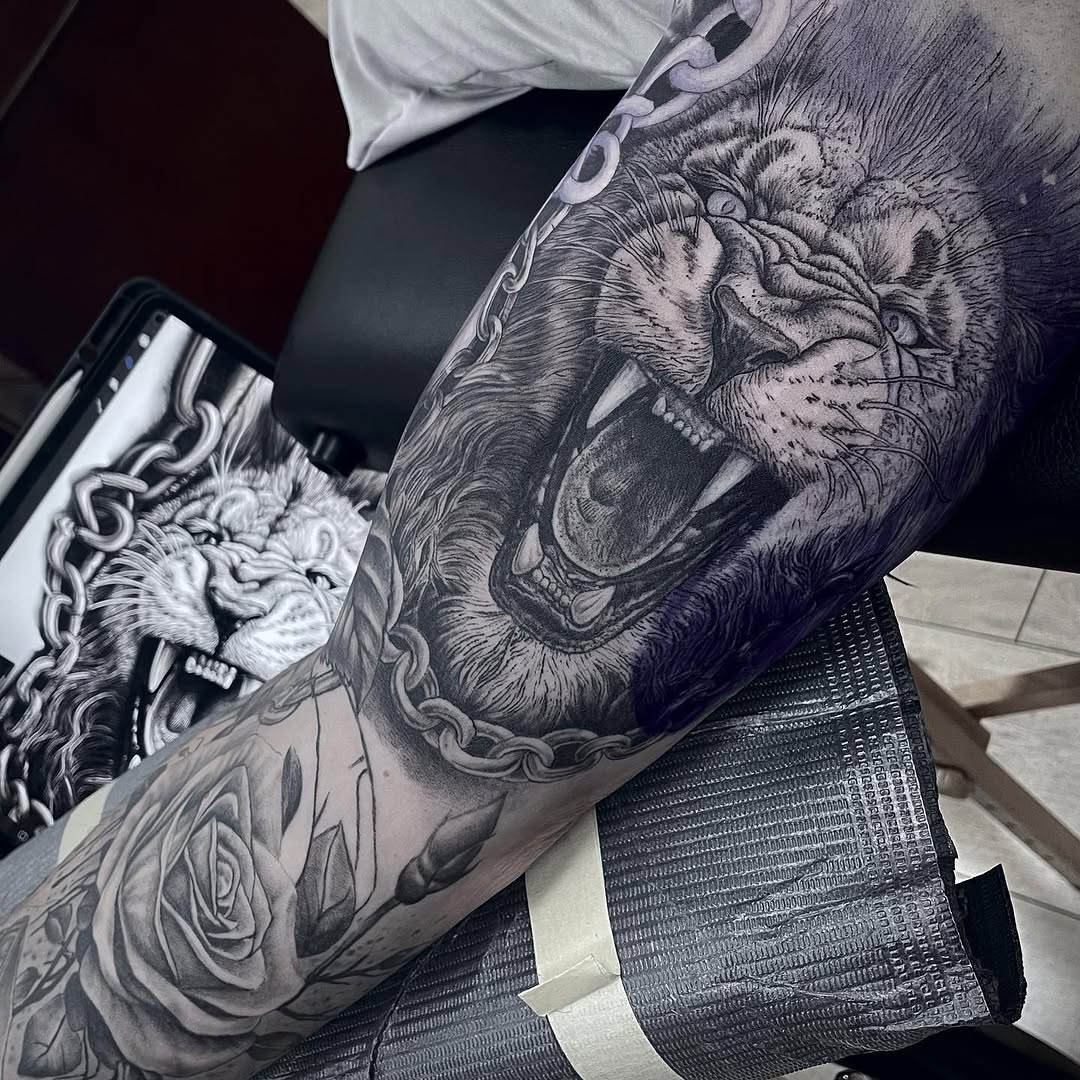Tattoo by @lefthand_charlie_tattoo β realism, black_and_grey