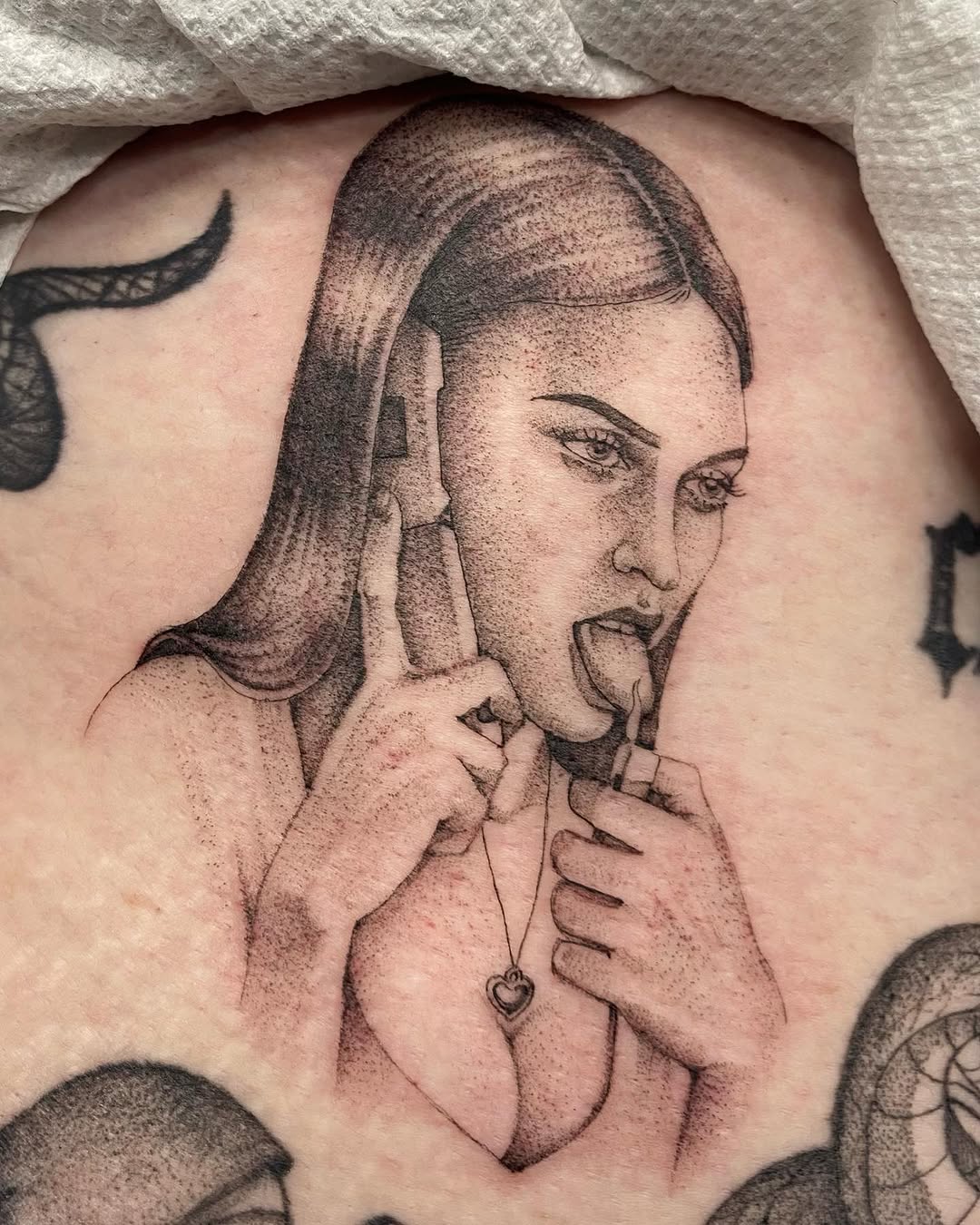 Tattoo by @oliviafoxtattoo — illustrative, dotwork