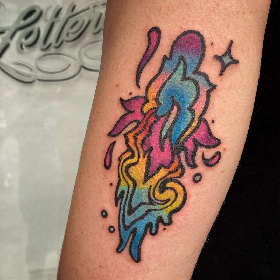 Tattoo by @queendaddytattoos — new_school, trash_polka