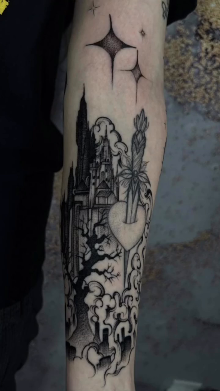 Tattoo by @c.x.dotline — dark_realism, black_and_grey