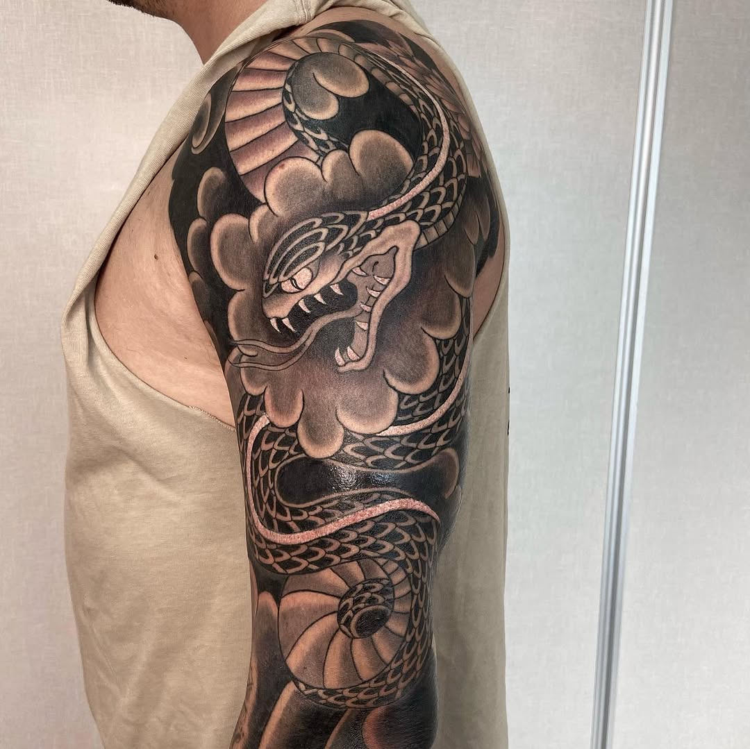 Tattoo by @naganumatattoo — japanese_irezumi, black_and_grey
