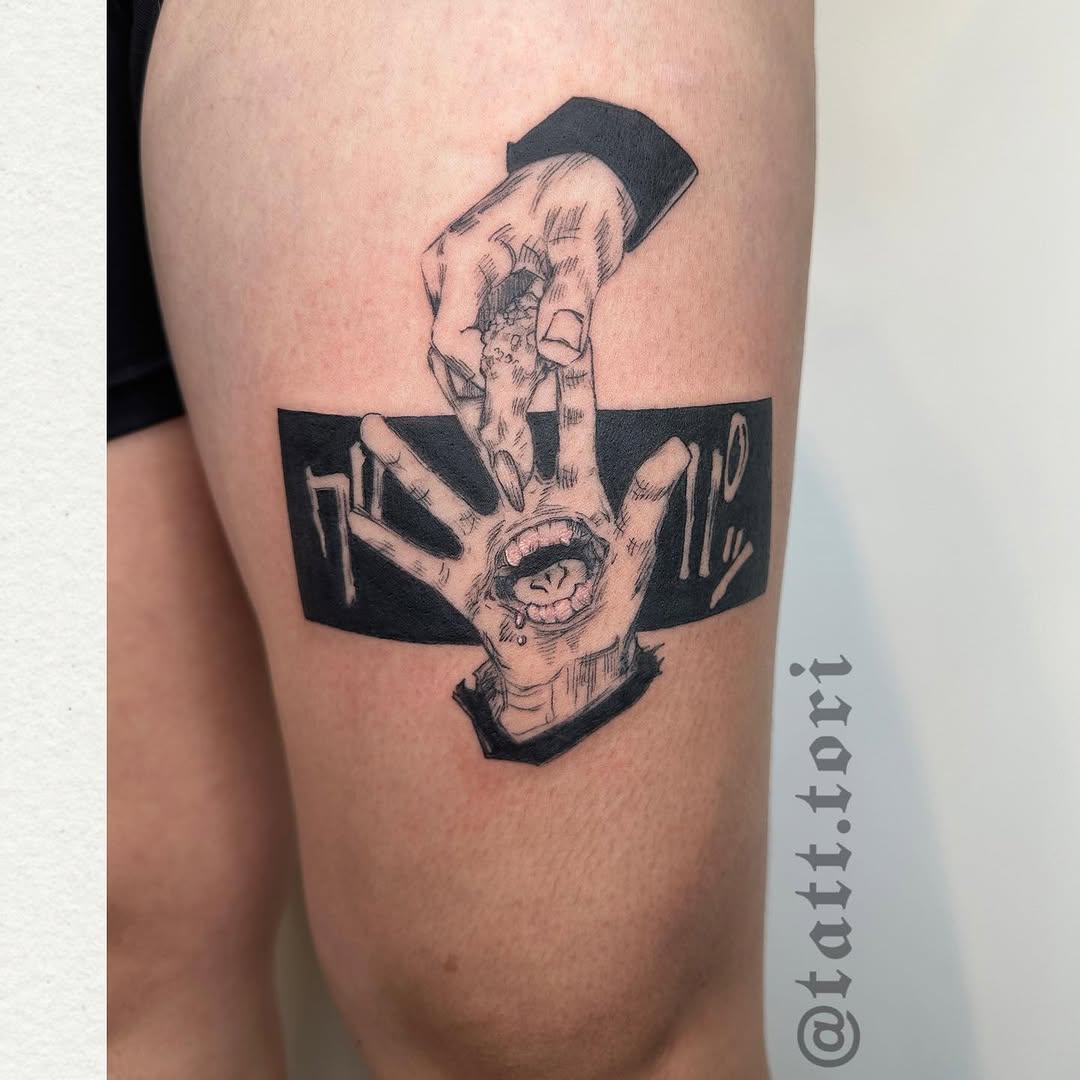 Tattoo by @tatttori — anime, blackwork