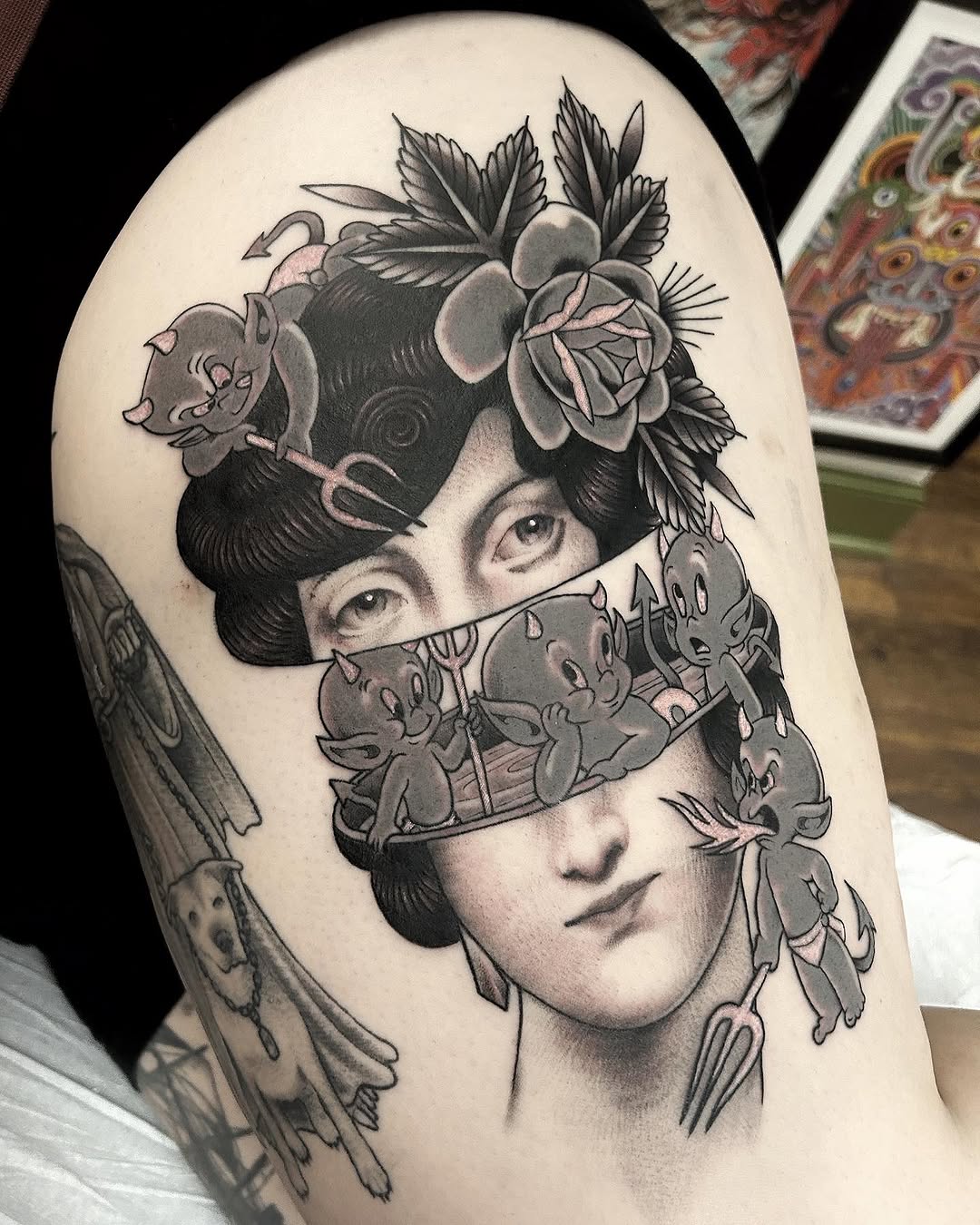 Tattoo by @patmosertattoos — illustrative, black_and_grey