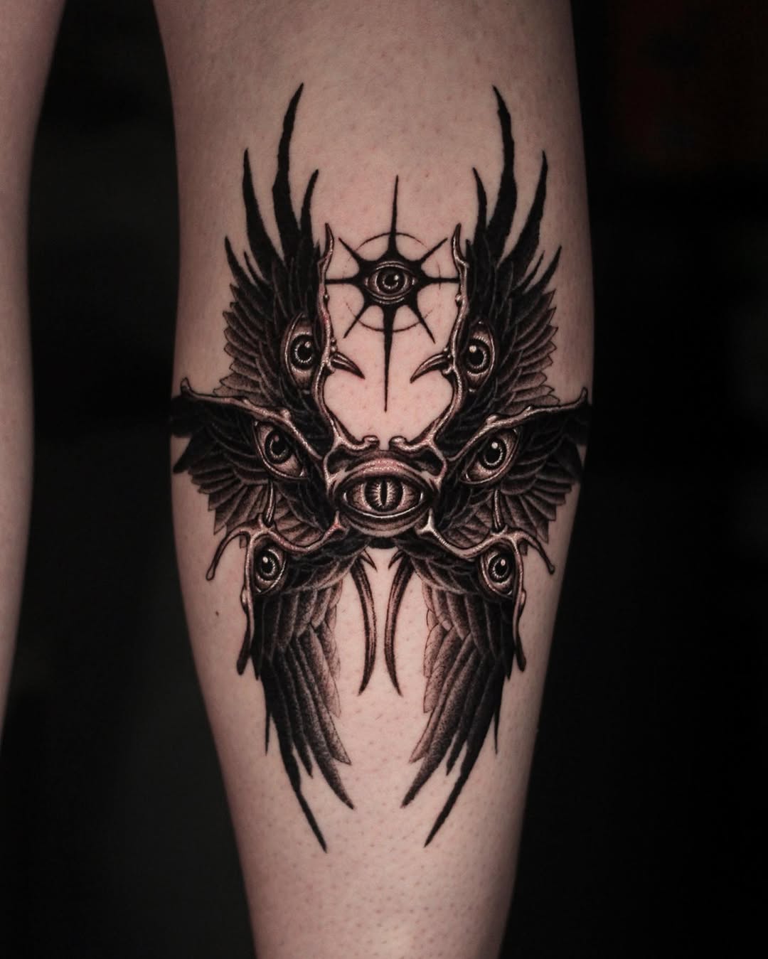 Tattoo by @h.black_ink — blackwork, dark_realism