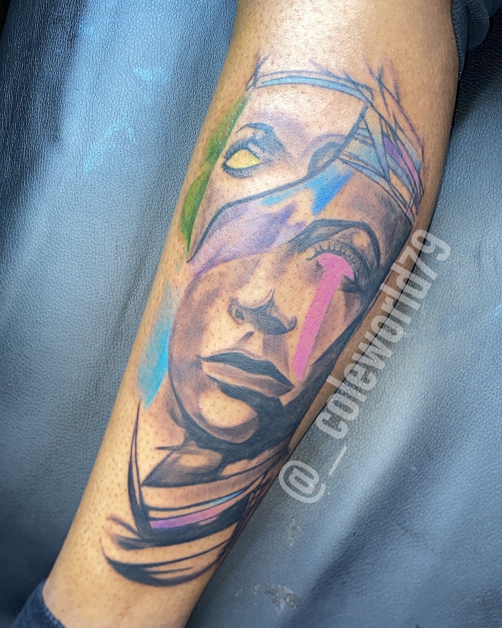 Tattoo by @_coleworld79 — black_and_grey, trash_polka
