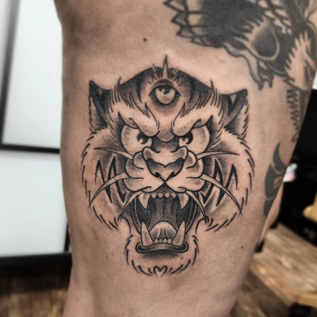 Tattoo by @dripping_moustache — american_traditional, black_and_grey
