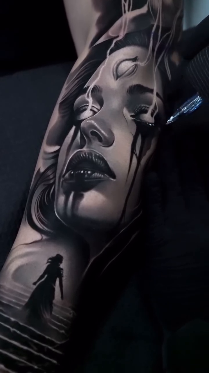 Tattoo by @hiramksas โ dark_realism, black_and_grey