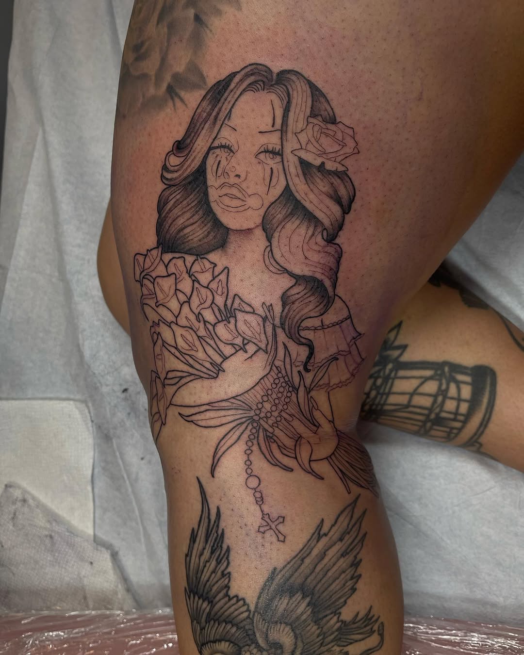 Tattoo by @softnddirty — chicano, black_and_grey