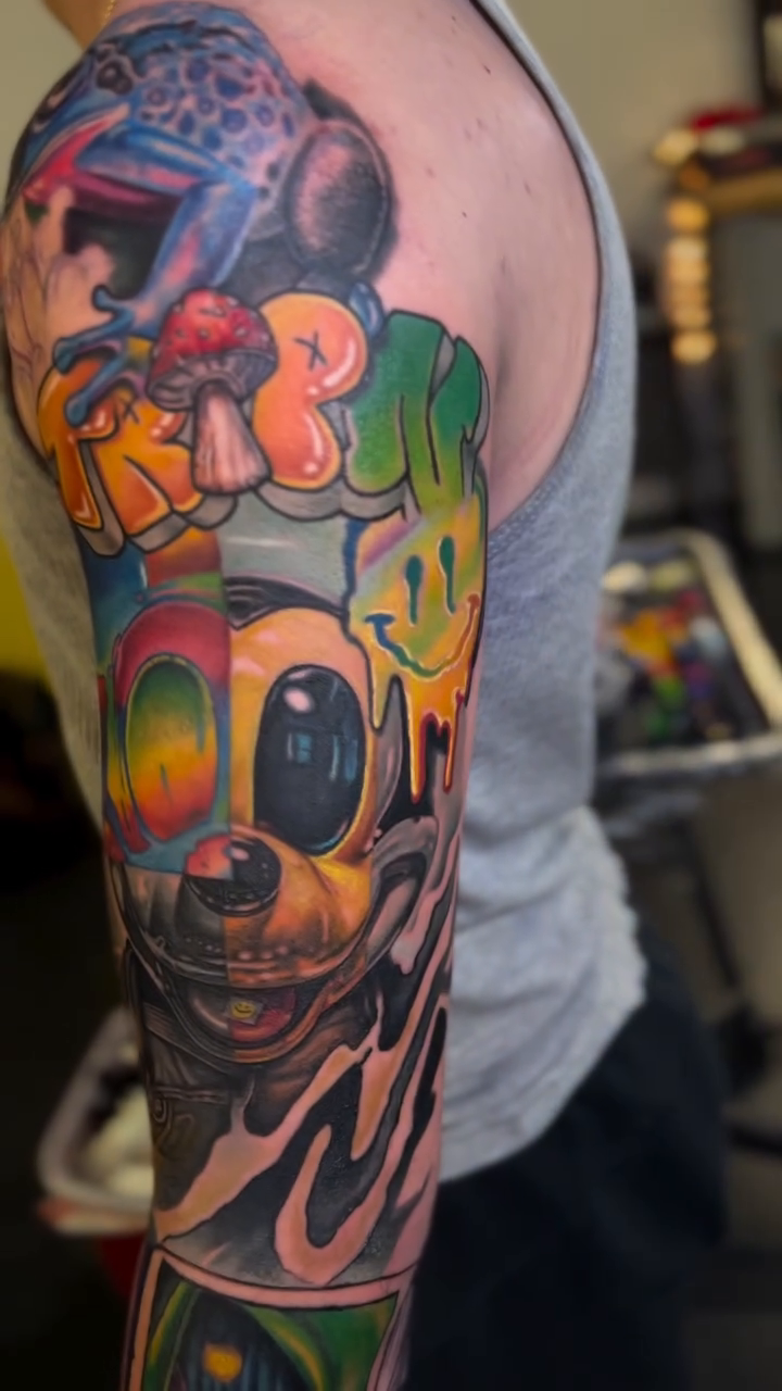 Tattoo by @d.muns_ink — new_school, trash_polka