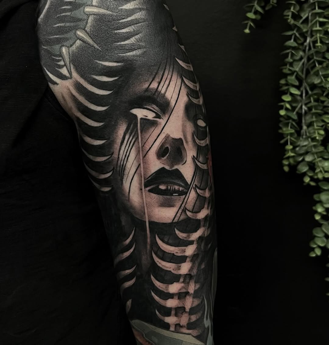 Tattoo by @briwalkertattoos — blackwork, illustrative