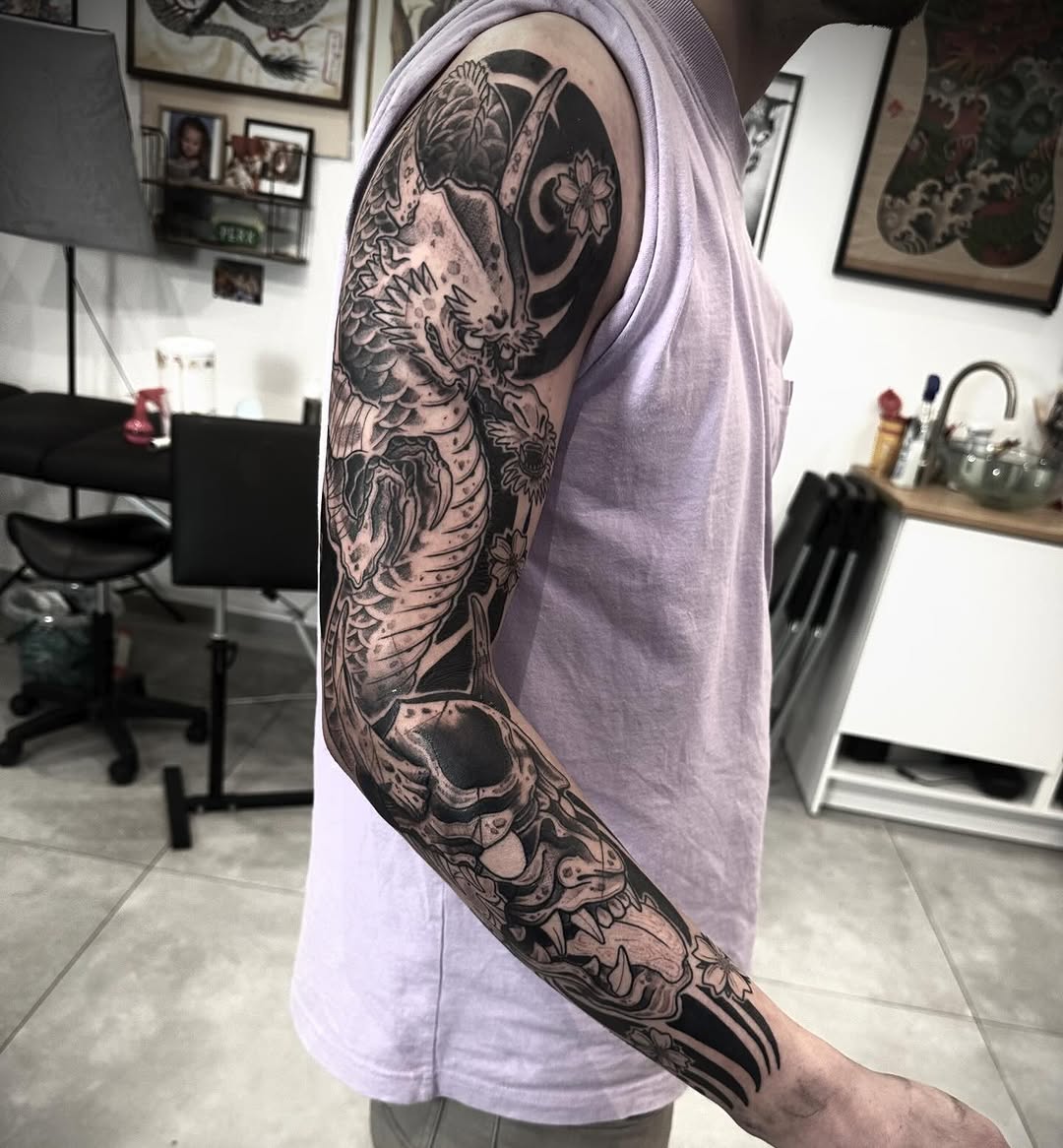 Tattoo by @tristvn_ttt โ japanese_irezumi, black_and_grey