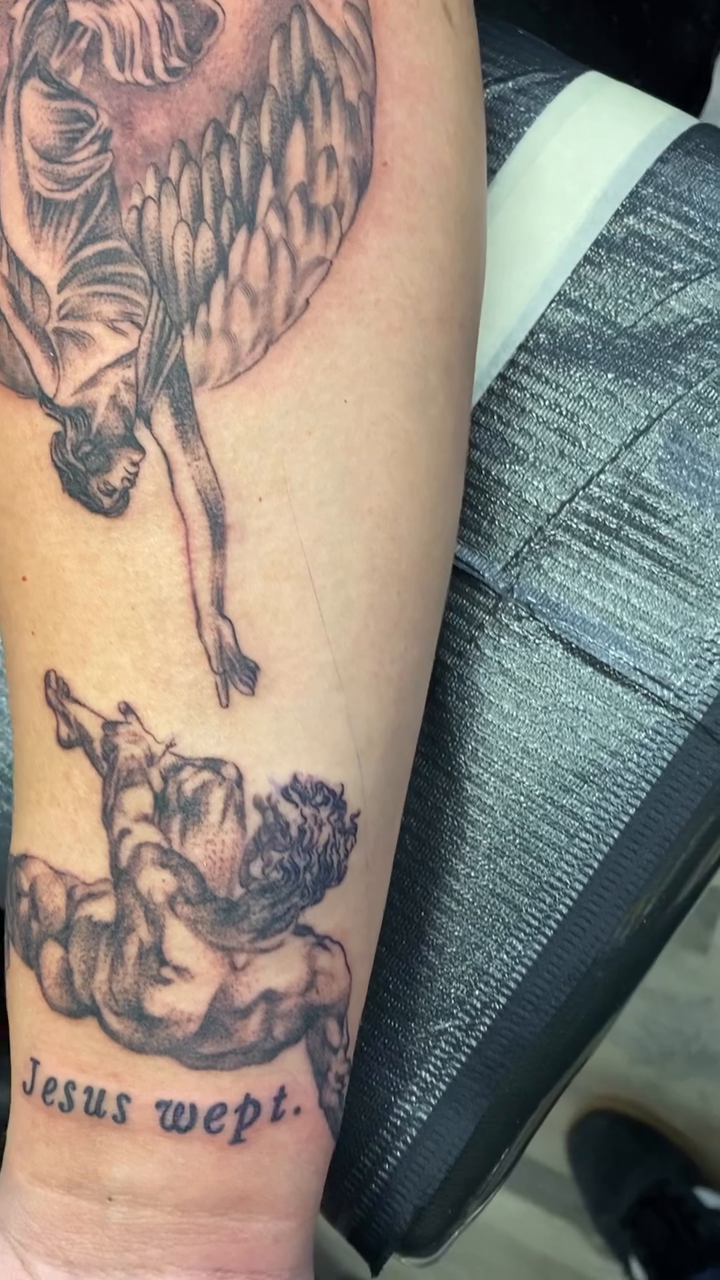 Tattoo by @midnight_club_rarijunior — black_and_grey, realism