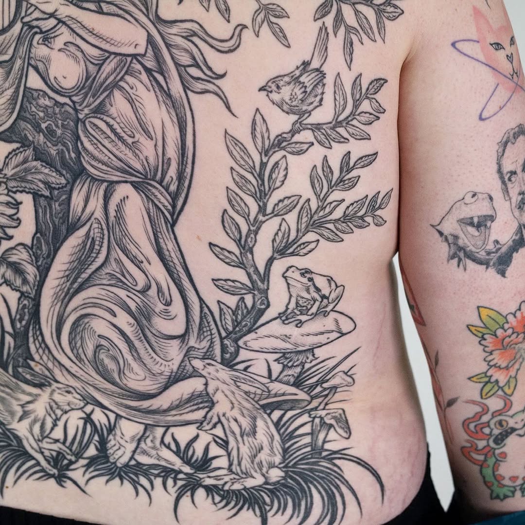 Tattoo by @hollyhawk.ink โ illustrative, black_and_grey
