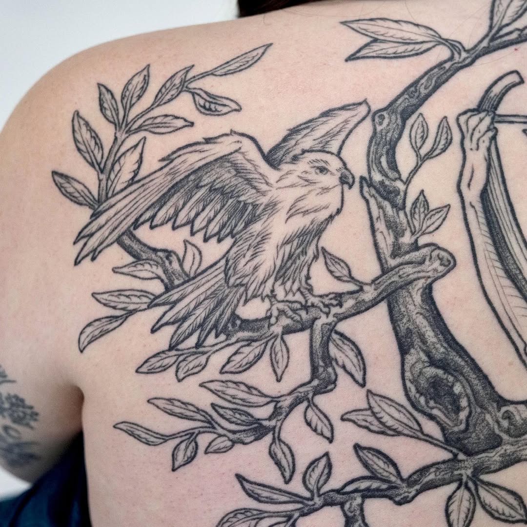 Tattoo by @hollyhawk.ink โ illustrative, black_and_grey