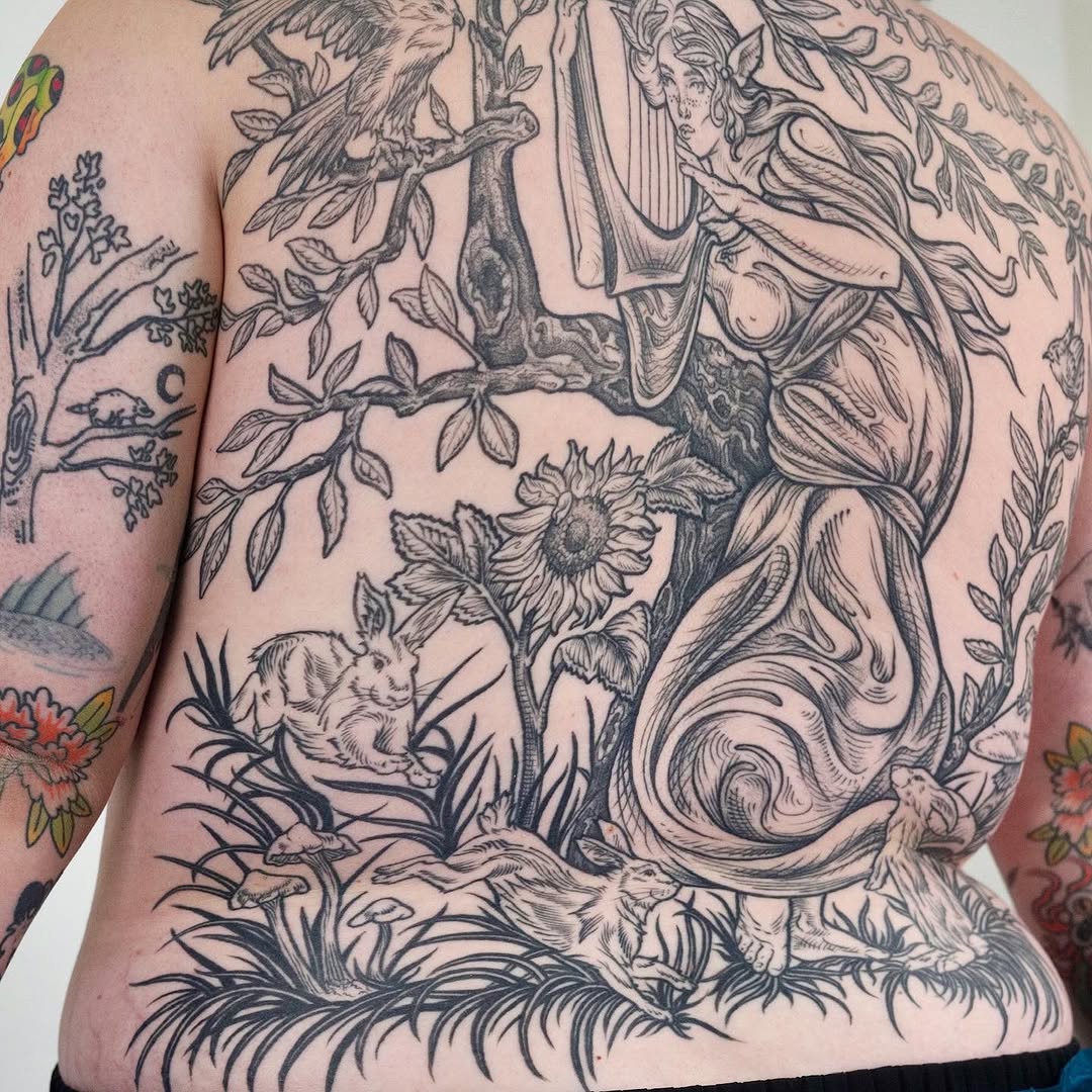 Tattoo by @hollyhawk.ink โ illustrative, black_and_grey